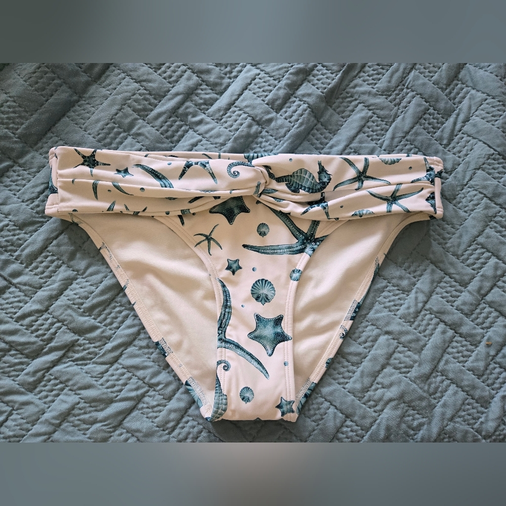 Agua Bendita White and Teal Bikini Bottom